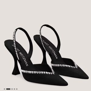 Stuart Weitzman 7 Gemcut x Curve 100 Black Suede Slingback Pump Crystals